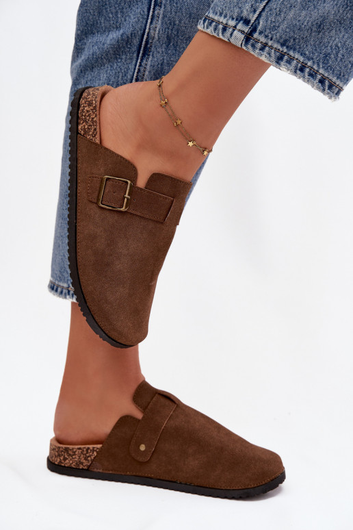 Chaussons Sabots Féminin i avec une plateforme avec boucles marron Selio