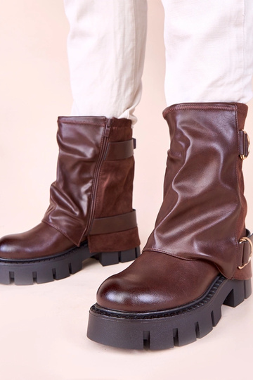 Bottines marron avec plateforme et tige repliée Cenda