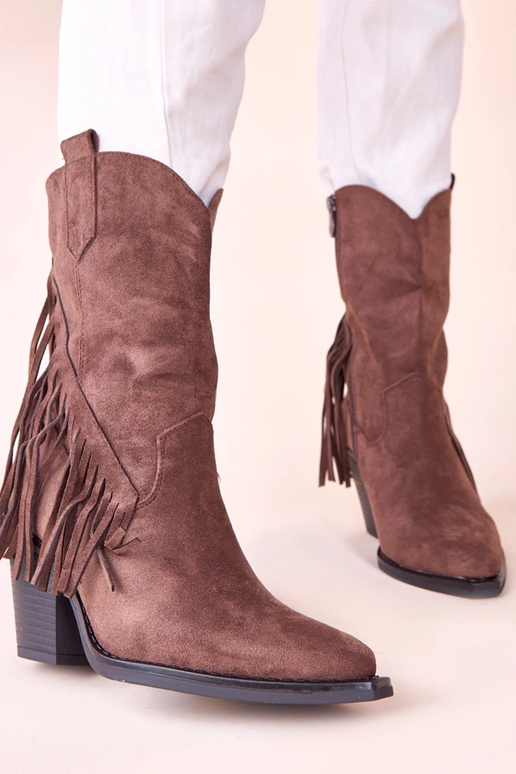 Bottes de cowboy marron avec franges...