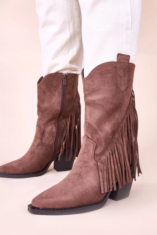 Bottes de cowboy marron avec franges...