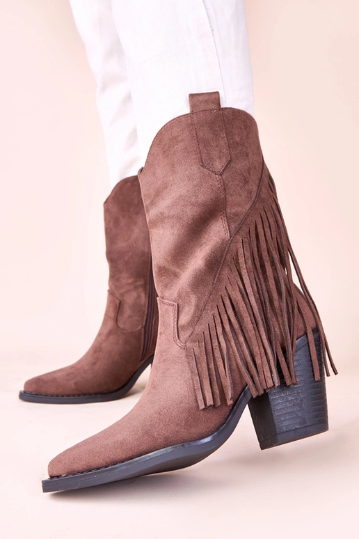 Bottes de cowboy marron avec franges...