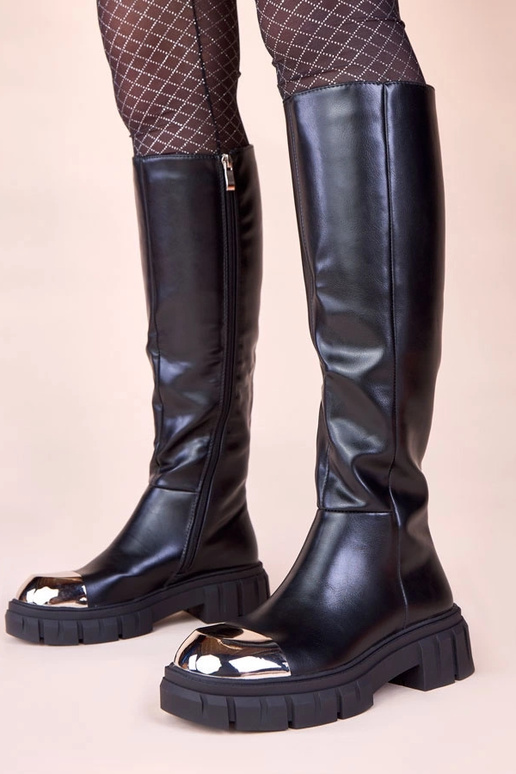 Bottes noires montantes avec avant en...