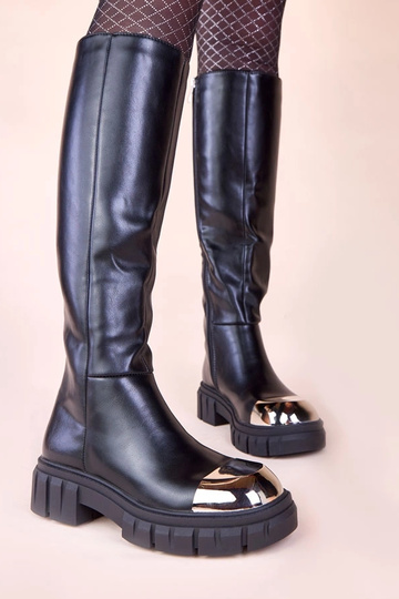 Bottes noires montantes avec avant en doré Camila 2