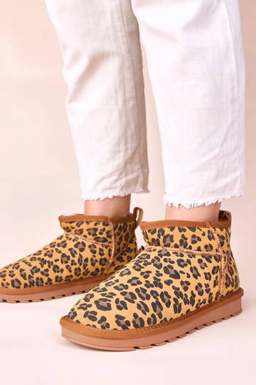 Bottes de neige en daim naturel à motifs léopard, doublées en fourrure Matilda