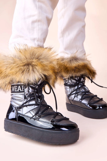 Bottes de neige grises à lacets avec fourrure Alison