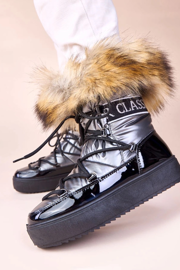Bottes de neige grises à lacets avec fourrure Alison 2