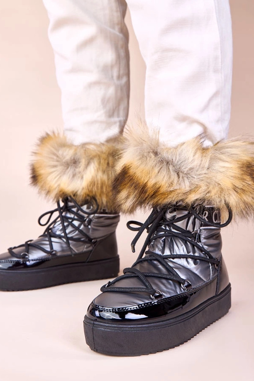 Bottes de neige grises à lacets avec...