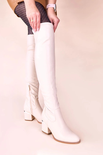 Bottes longues couleur sable au-dessus du genou sur talon décoratif Onka 2