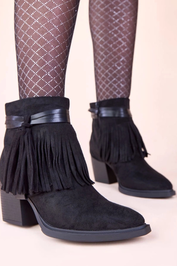 Bottines noires à talon ornées de franges Mulan
