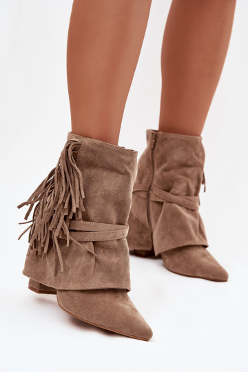 Bottines pour femmes couleur sable à franges et boucles dorées Evelisse 2