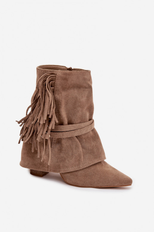 Bottes pour femmes avec des franges I couleur doréemi avec bouclesmi beige Evelisse