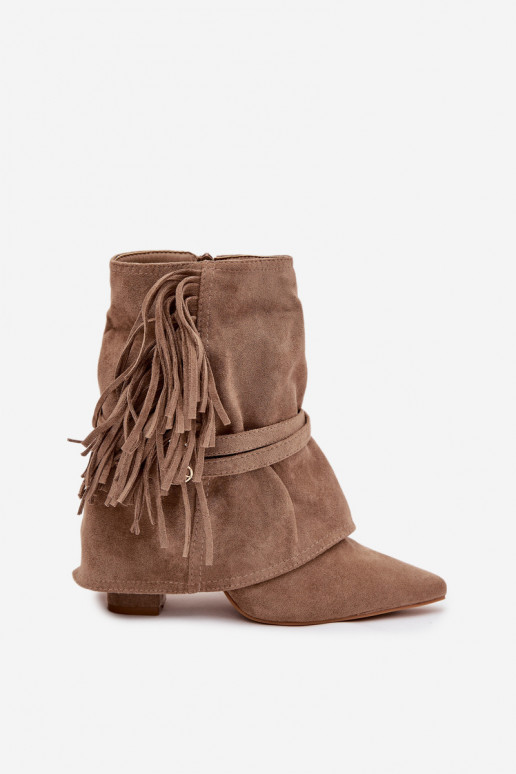 Bottes pour femmes avec des franges I couleur doréemi avec bouclesmi beige Evelisse