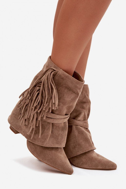 Bottes pour femmes avec des franges I couleur doréemi avec bouclesmi beige Evelisse
