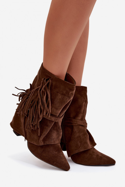 Bottes pour femmes avec des franges I couleur doréemi avec bouclesmi marron Evelisse