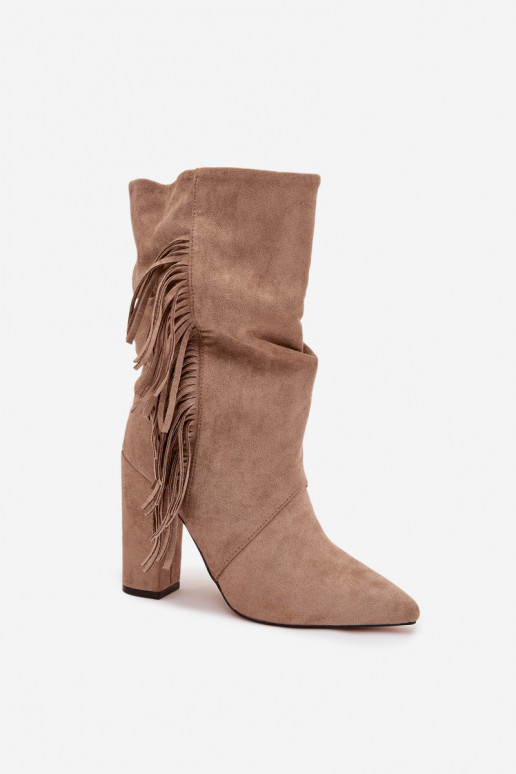 Bottes pour femmes avec des franges I Il fautrszczeniem réchauffer beige Darlina