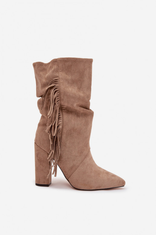 Bottes pour femmes avec des franges I Il fautrszczeniem réchauffer beige Darlina