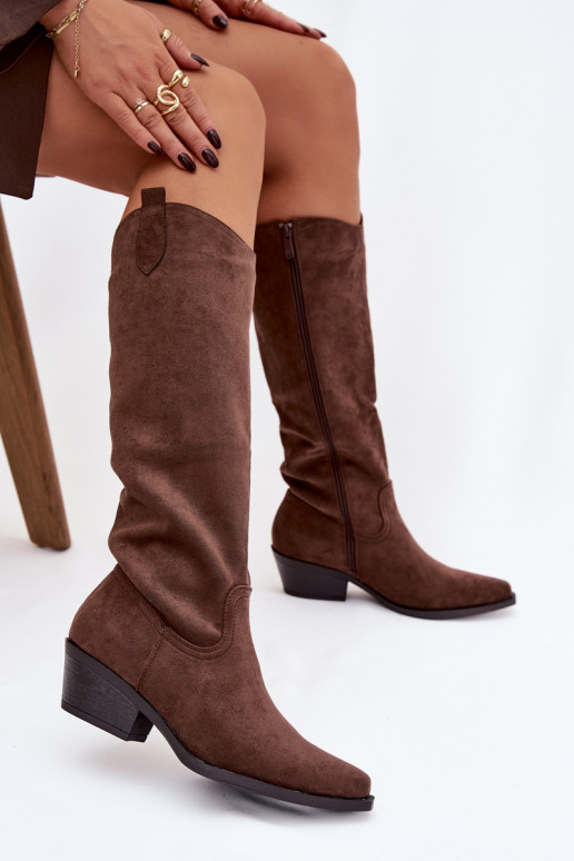bottes style coÀ-boy Féminin avec des talonsen daim écologiqueu marron Esmira