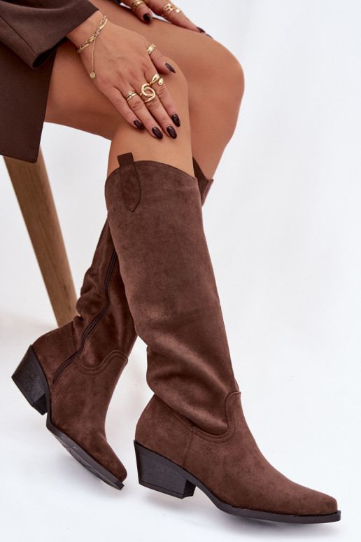 bottes style coÀ-boy Féminin avec des talonsen daim écologiqueu marron Esmira