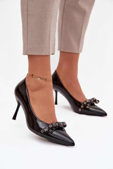 Escarpins avec effet verni et nœuds couleur noire Janisse 2
