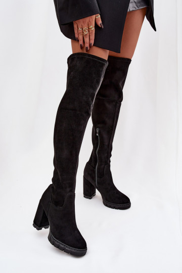 bottes pour femmes au-dessus du genou avec des talons en daim écologiqueoÀe couleur noire Tahlina