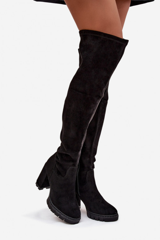 bottes pour femmes au-dessus du genou avec des talons en daim écologiqueoÀe couleur noire Tahlina