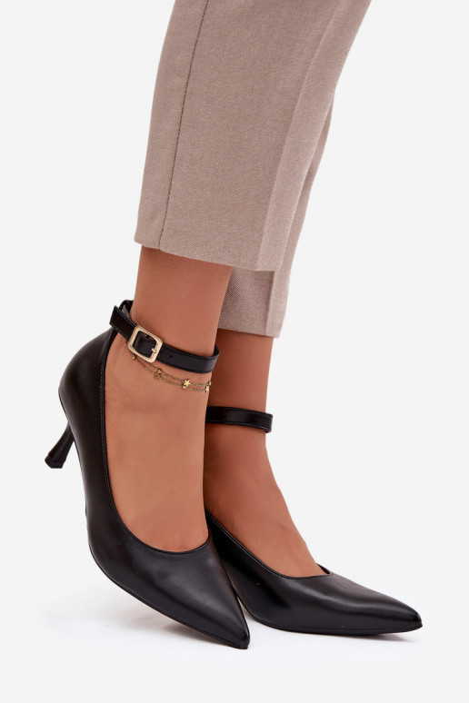 chaussures à talons hauts Chaussures avec des sangles couleur noire Perrine