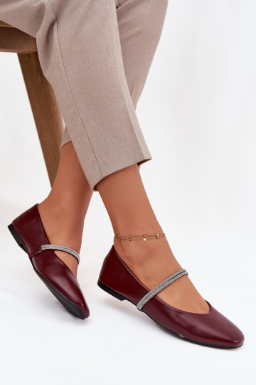 Ballerines féminines avec lanières brillantes couleur bordeaux Ilirene 2