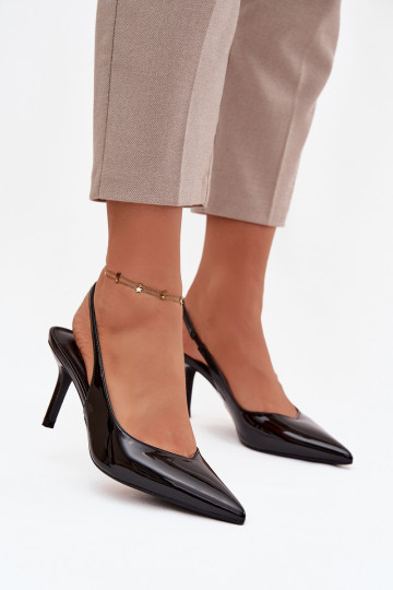 Chaussures Phelia couleur noire avec talons fins et effet laqué 2