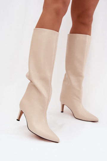 bottes pour femmes Un modèle convaincant réchauffer avec des talons fins couleur ivoire Olivienne