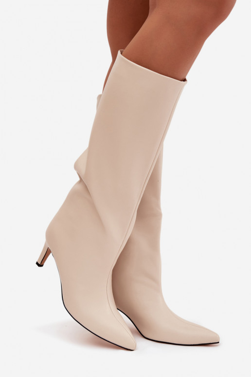 bottes pour femmes Un modèle convaincant réchauffer avec des talons fins couleur ivoire Olivienne