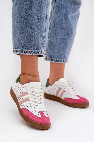 Baskets pour femmes Zazoo N1318 couleur blanc-rose avec éléments ajourés en cuir naturel 2