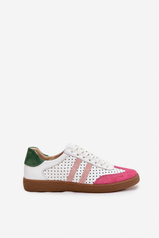 Peau avec des éléments ajourés Chaussures modèle baskets Féminin Zazoo N1318 Blanc-couleur rose