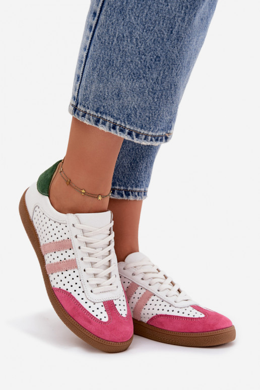 Peau avec des éléments ajourés Chaussures modèle baskets Féminin Zazoo N1318 Blanc-couleur rose