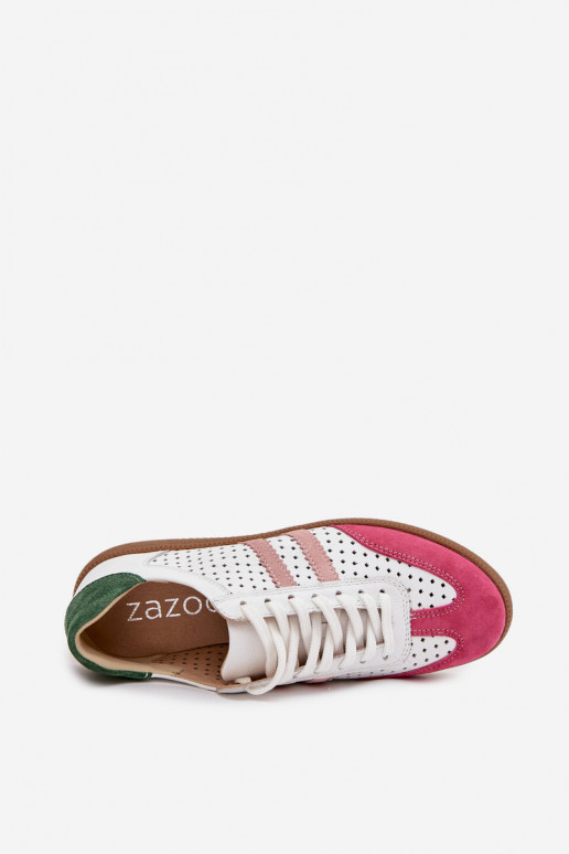 Peau avec des éléments ajourés Chaussures modèle baskets Féminin Zazoo N1318 Blanc-couleur rose