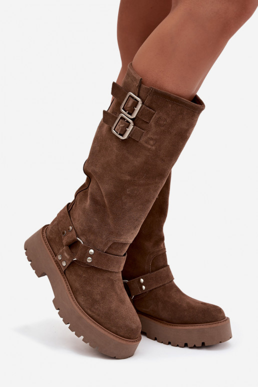 Peau en daim bottes pour femmes avec boucles réchauffer Big Star OO274A182 beige