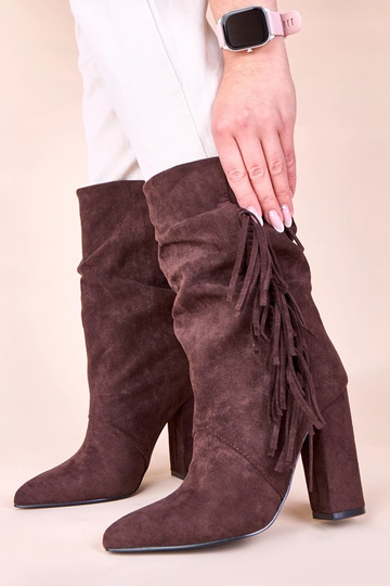 Bottines marron à talon carré avec franges Briena