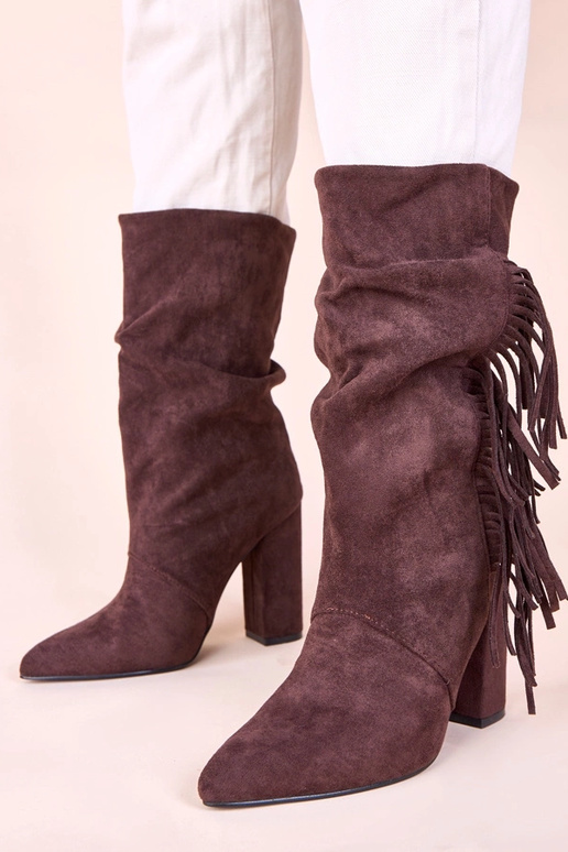 Bottines marron à talon carré avec...