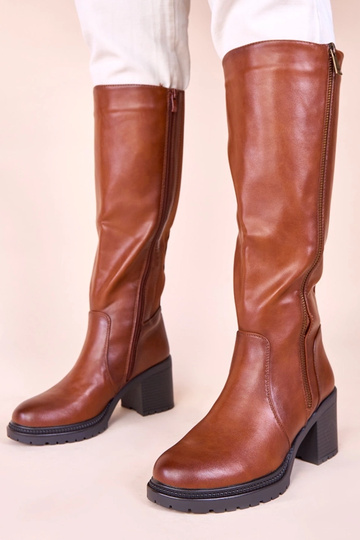 Bottes longues marron à talon carré avec tige repliable Akia