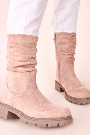 Bottines couleur sable sur plateforme avec plis Malha 2