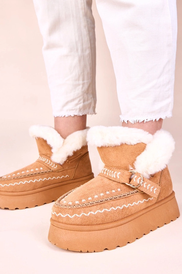 Bottes de neige marron avec application décorative en broderie Ciana