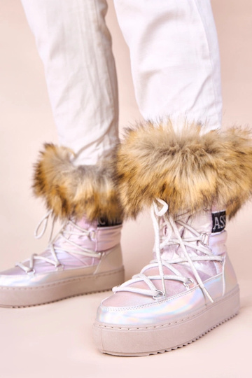 Bottes de neige argentées avec teinte rose, lacets et fourrure Alison 2