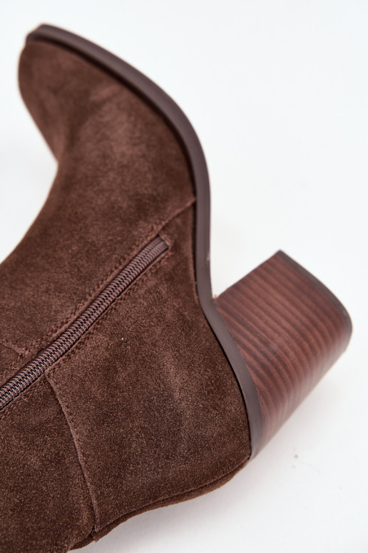 Bottes en daim hautes pour femmes avec talons et fermeture, chocolat, Lissara