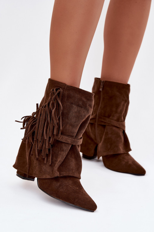 Bottines pour femmes marron à franges et boucles dorées Evelisse