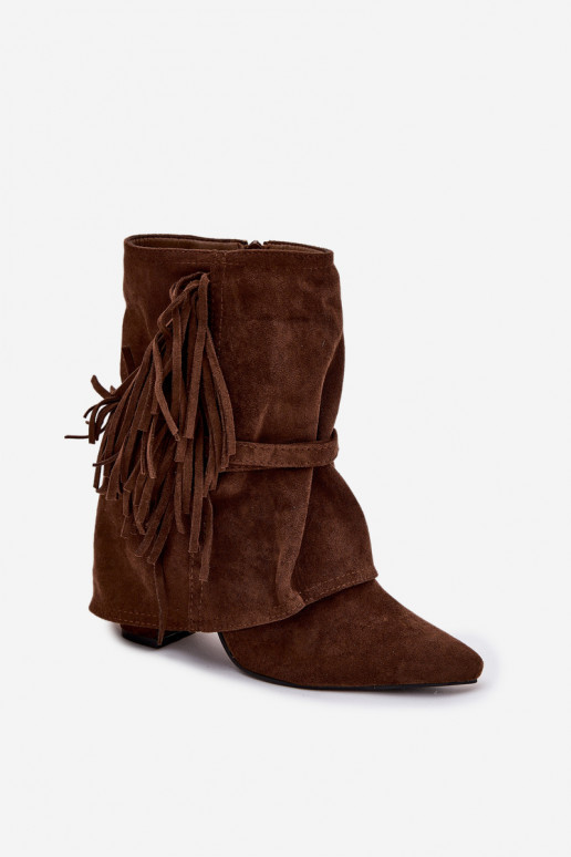 Bottines pour femmes marron à franges et boucles dorées Evelisse
