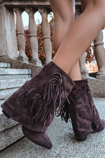 Bottines pour femmes couleur chocolat à franges et boucles dorées Evelisse 2