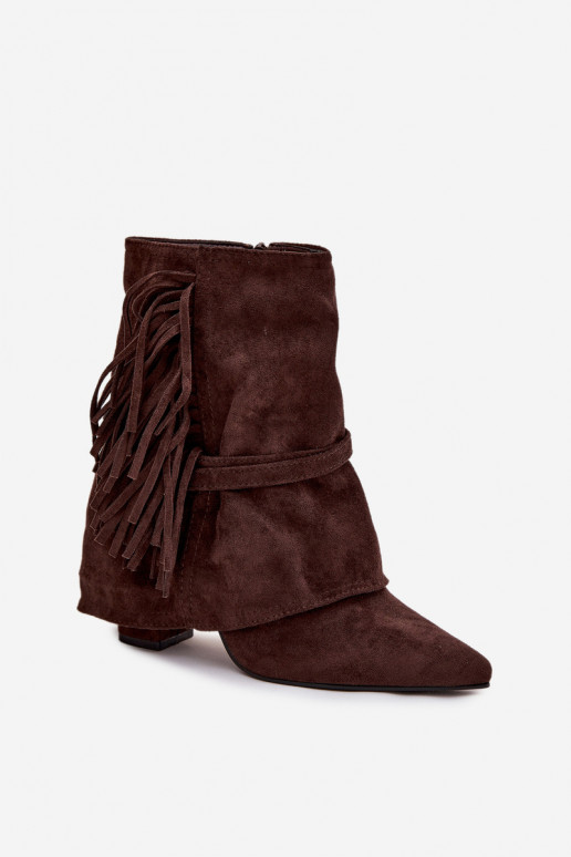 Bottines pour femmes couleur chocolat à franges et boucles dorées Evelisse