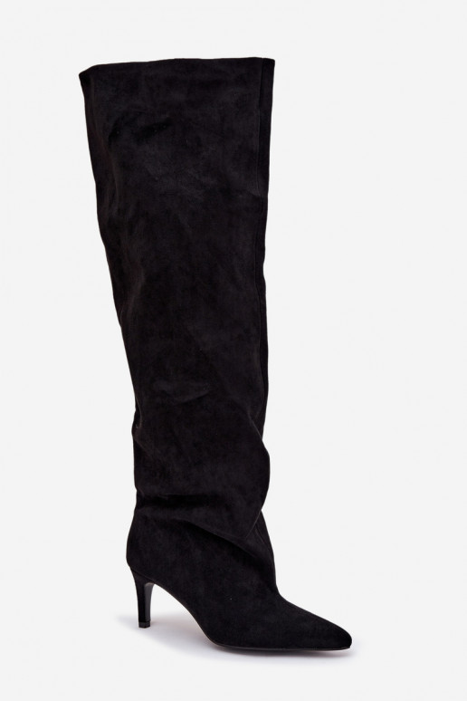 Bottes longues féminines à talons fins à enfiler couleur noire Taivilla