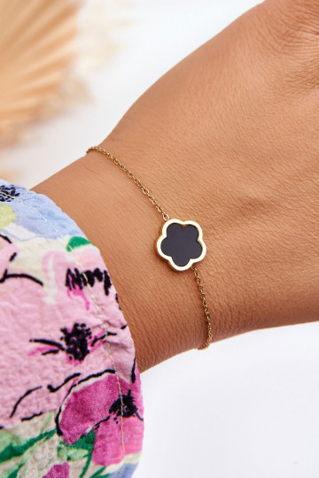 Bracelet femme avec fleur noire en or