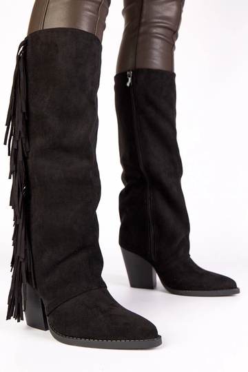 Bottes de cowboy noires décorées de franges Shia