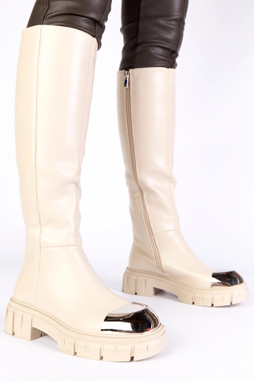 Bottes longues couleur sable avec avant doré Camila 2
